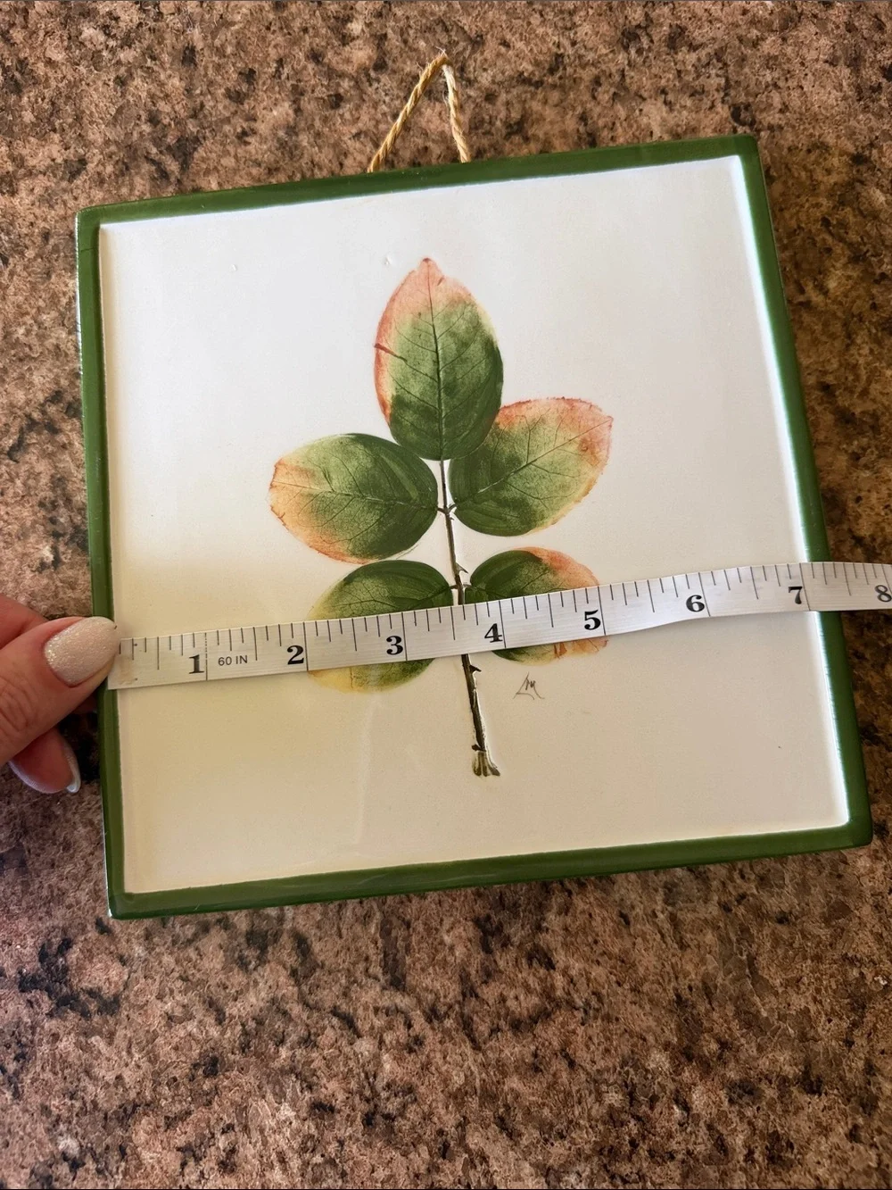 Pier 1 Leaf Trivet Tiles Set of 2 Italy Green White